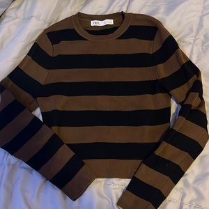 zara cropped stripped sweater shirt